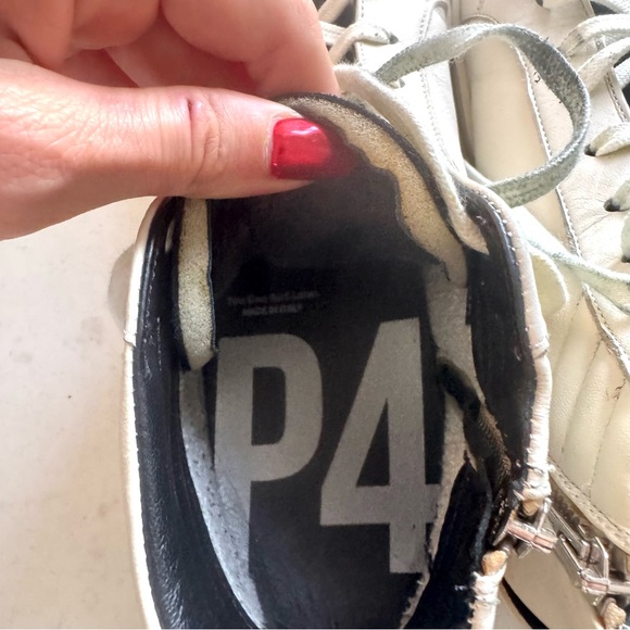 P448 MENS Skate Leather Two Tone High Top Sneakers White Black Size 11.5/45 - Picture 8 of 10